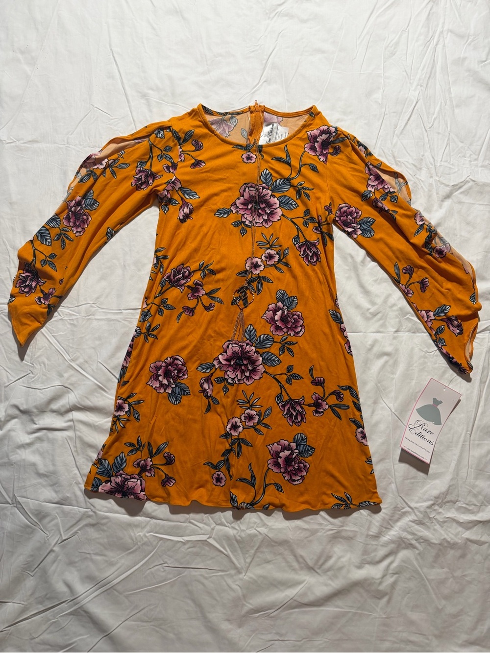 Rare Editions Girls open flare sleeve Dress Regular Fit Floral Size 12 NWT
